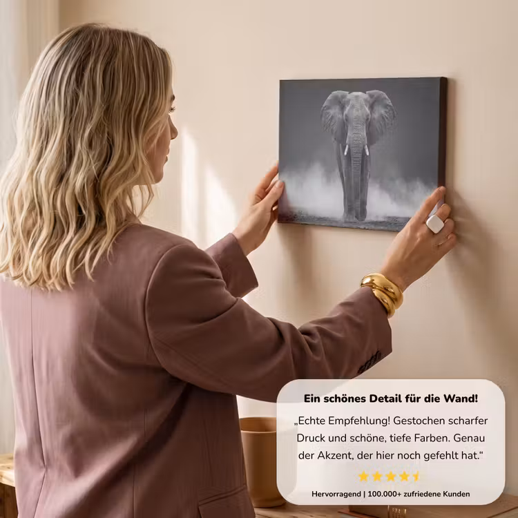 Olifant - Zwart - Wit - Rook canvas 2cm klein -sfeer3