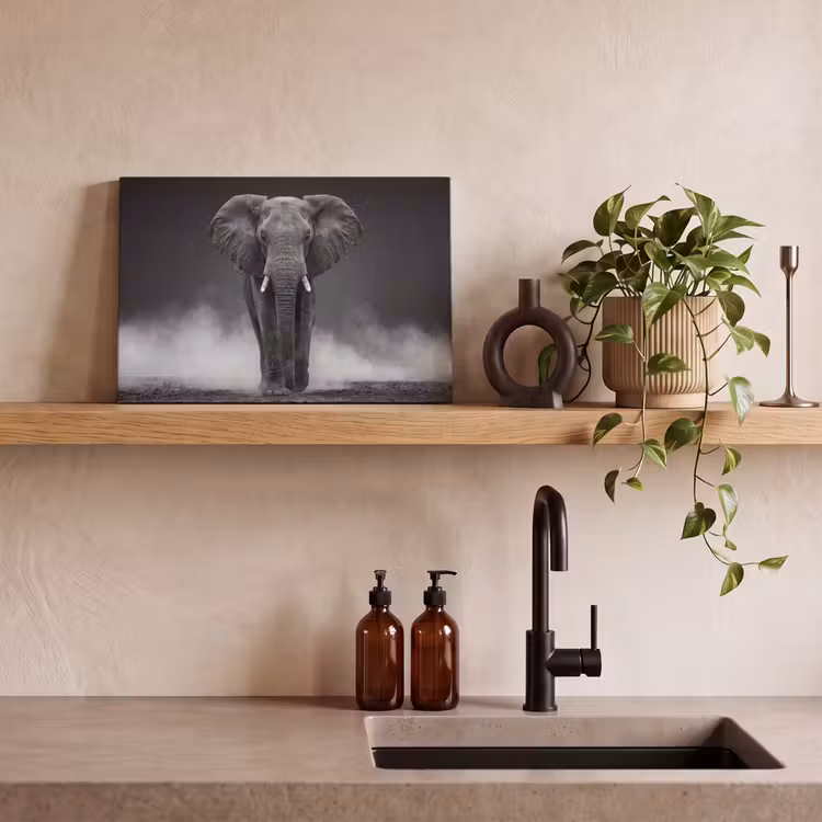 Olifant - Zwart - Wit - Rook canvas 2cm klein -sfeer6