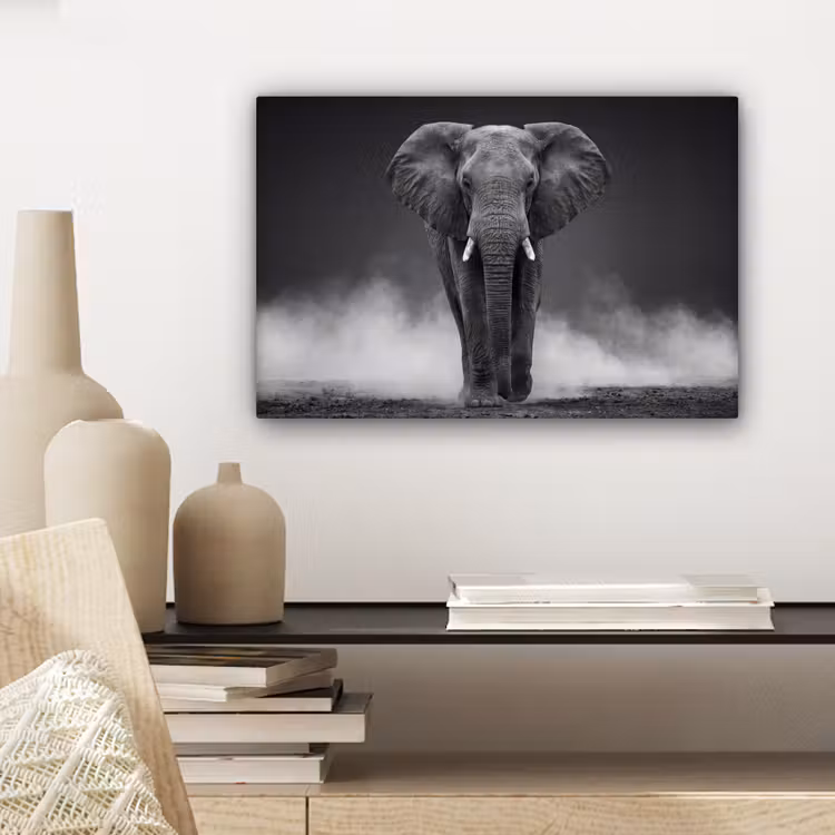 Olifant - Zwart - Wit - Rook canvas 2cm klein -closeup_print_DE