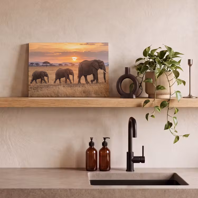Olifanten - Savanne - Zonsondergang - Afrika - Warm canvas 2cm klein -sfeer3