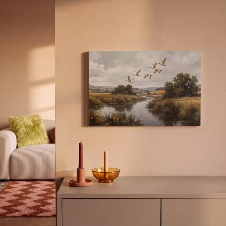 Eenden - Rivier - Landschap - Vlucht - Nostalgisch canvas 2cm klein -sfeer1