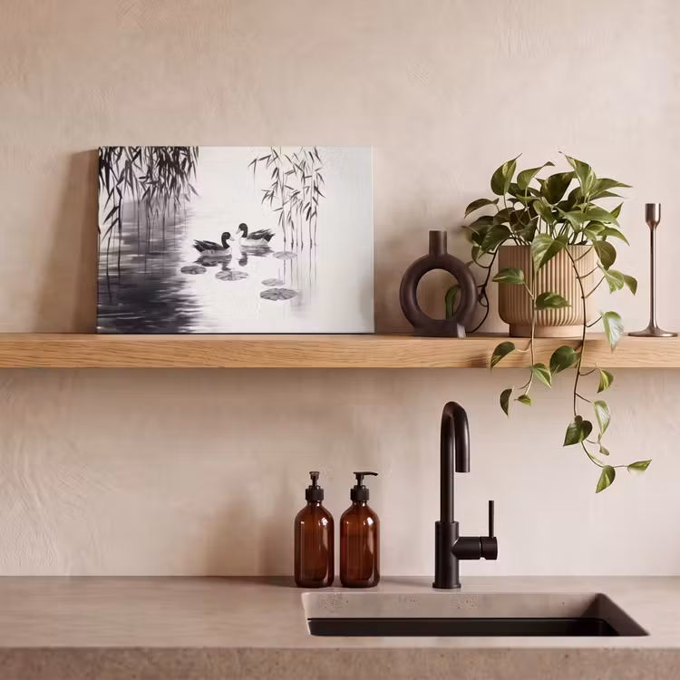 Eenden - Waterlelies - Riet - Zwart canvas 2cm klein -closeup_print_DE