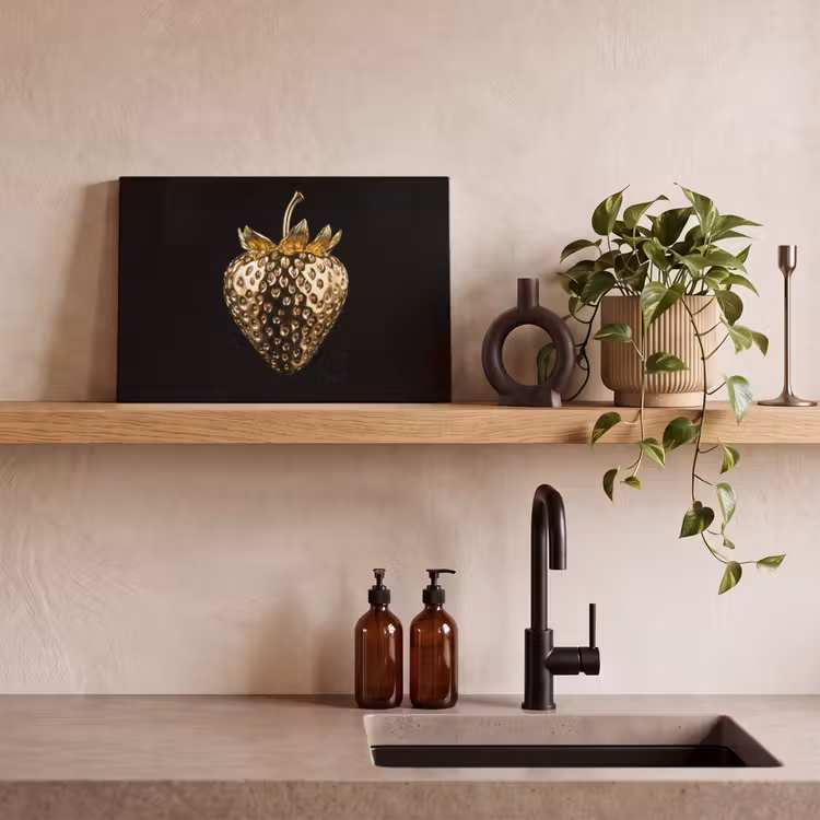 Aardbei - Goud - Zwart - Chrome canvas 2cm klein -sfeer3