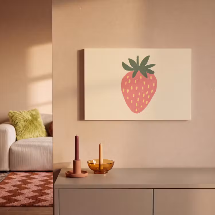 Aardbei - Minimalistisch - Rood - Fruit canvas 2cm klein -sfeer1