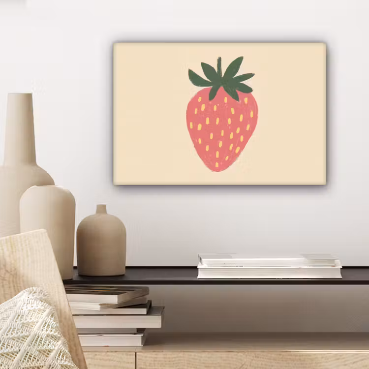 Aardbei - Minimalistisch - Rood - Fruit canvas 2cm klein -sfeer6