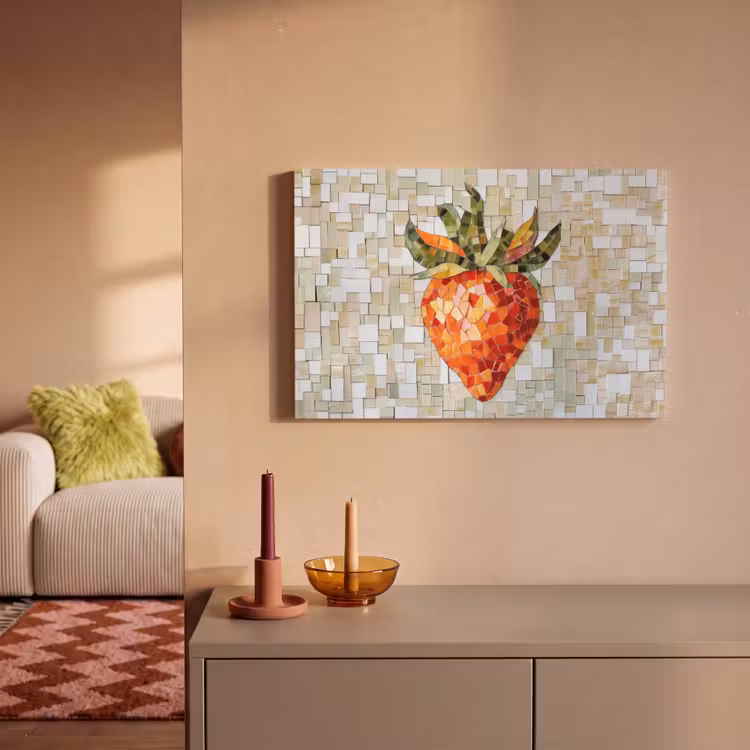 Aardbei - Rood - Mozaïek - Fruit canvas 2cm klein -sfeer1