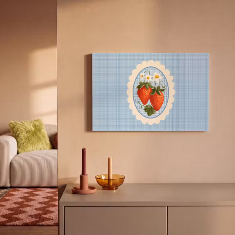 Aardbeien - Lijst - Rood - Geruit canvas 2cm klein -sfeer1