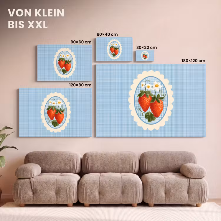 Aardbeien - Lijst - Rood - Geruit canvas 2cm klein -uniquesellingpoint_afwerking-onlywow_DE