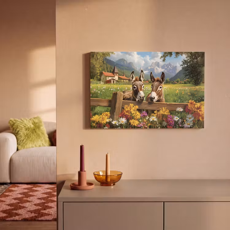 Ezels - Bloemen - Zomers canvas 2cm klein -sfeer1