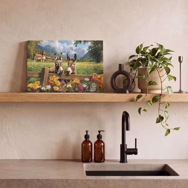 Ezels - Bloemen - Zomers canvas 2cm klein -sfeer3