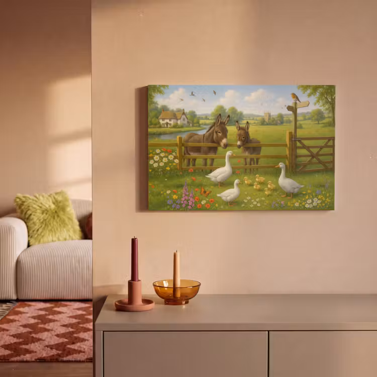 Ezels - Ganzen - Kleurrijk canvas 2cm klein -sfeer1