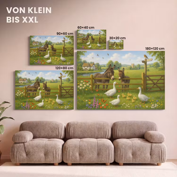 Ezels - Ganzen - Kleurrijk canvas 2cm klein -Xsfeer8_DE