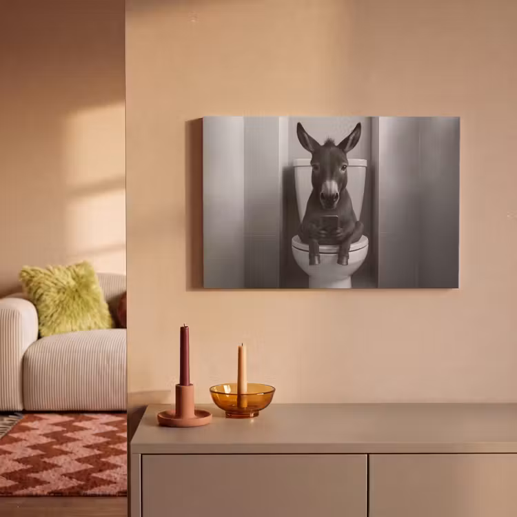 Ezel - Telefoon - Toilet - Zwart - Wit canvas 2cm klein -sfeer1
