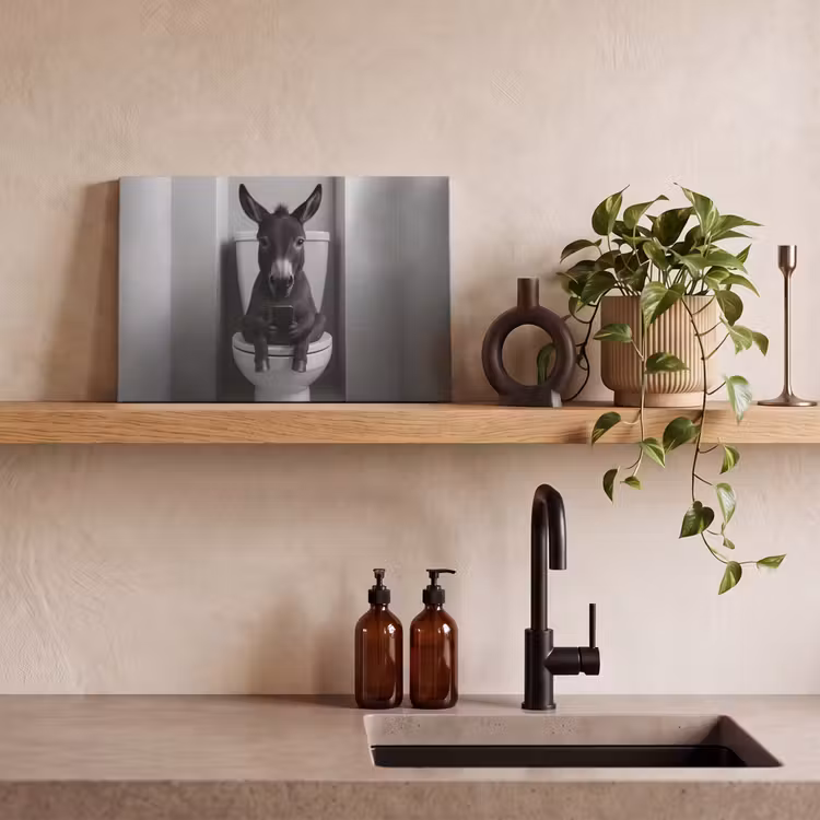 Ezel - Telefoon - Toilet - Zwart - Wit canvas 2cm klein -sfeer3