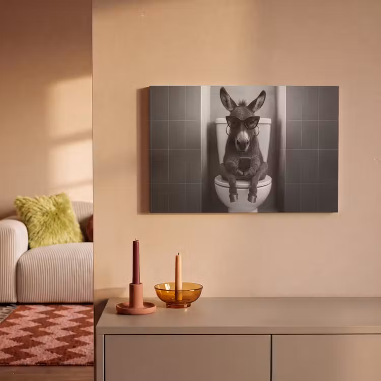 Ezel - Telefoon - Toilet - Zwart - Wit canvas 2cm klein -sfeer1