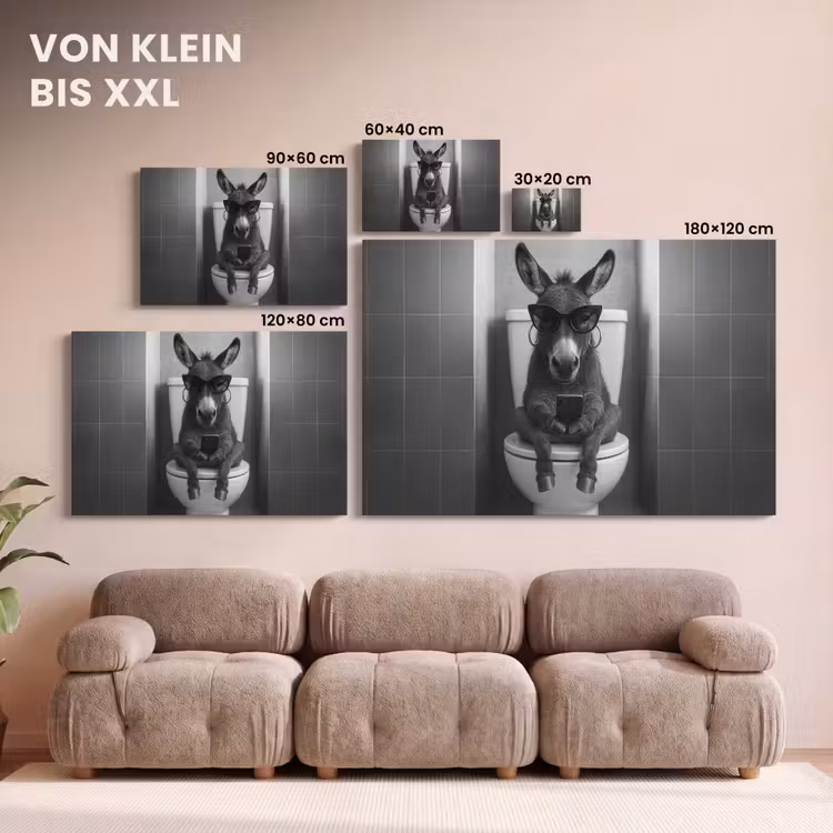 Ezel - Telefoon - Toilet - Zwart - Wit canvas 2cm klein -Xsfeer8_DE