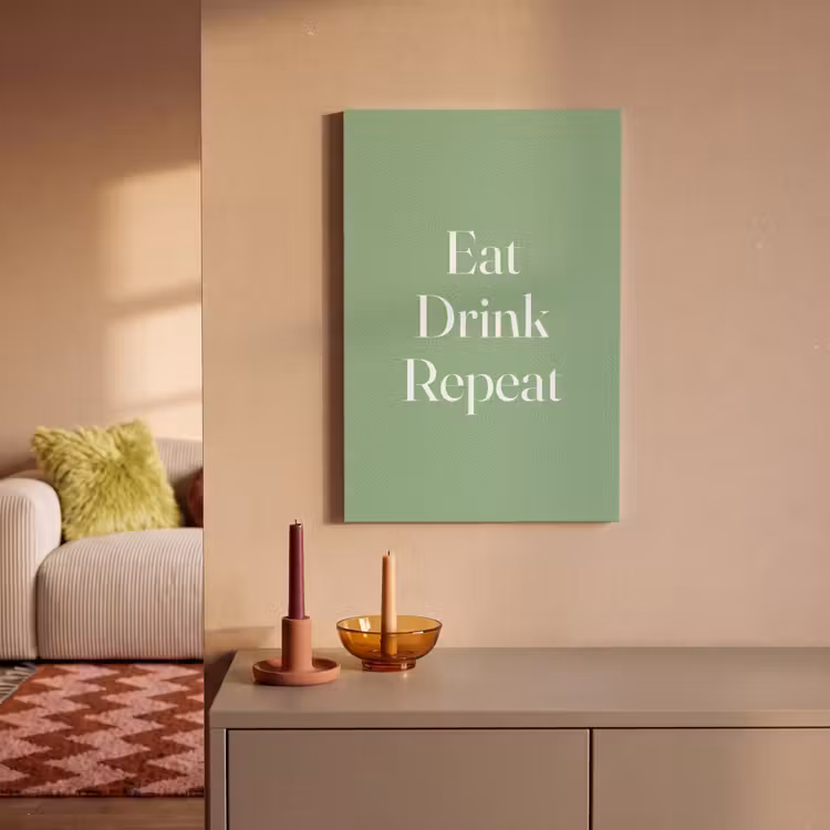 Eten - Drinken - Tekst - Mintgroen canvas 2cm klein -sfeer1