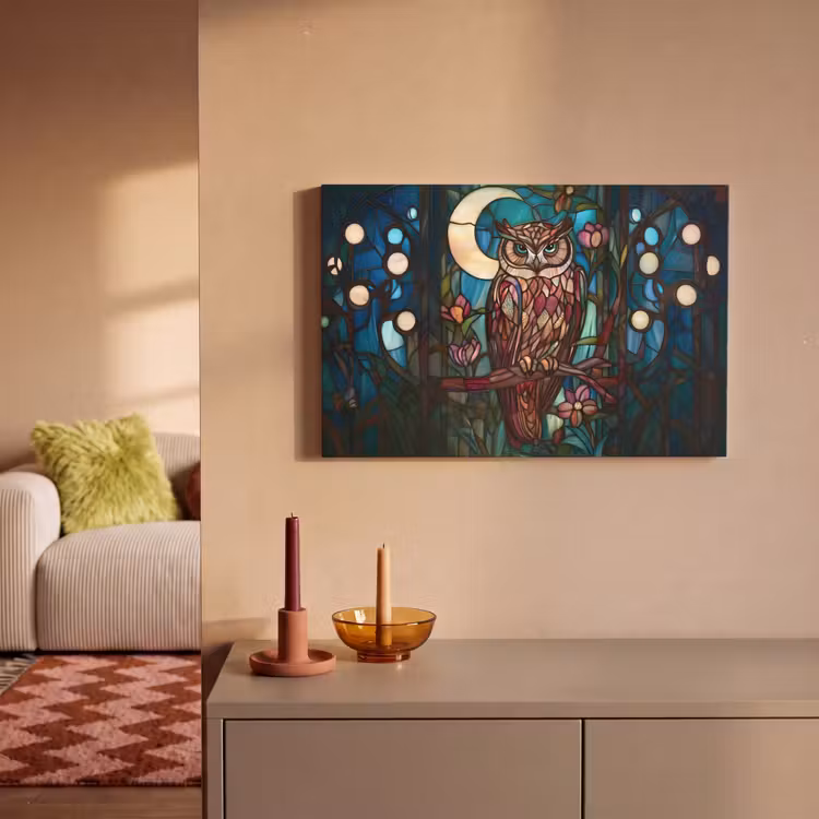 Uil - Mozaïek - Maan - Nacht canvas 2cm klein -sfeer1