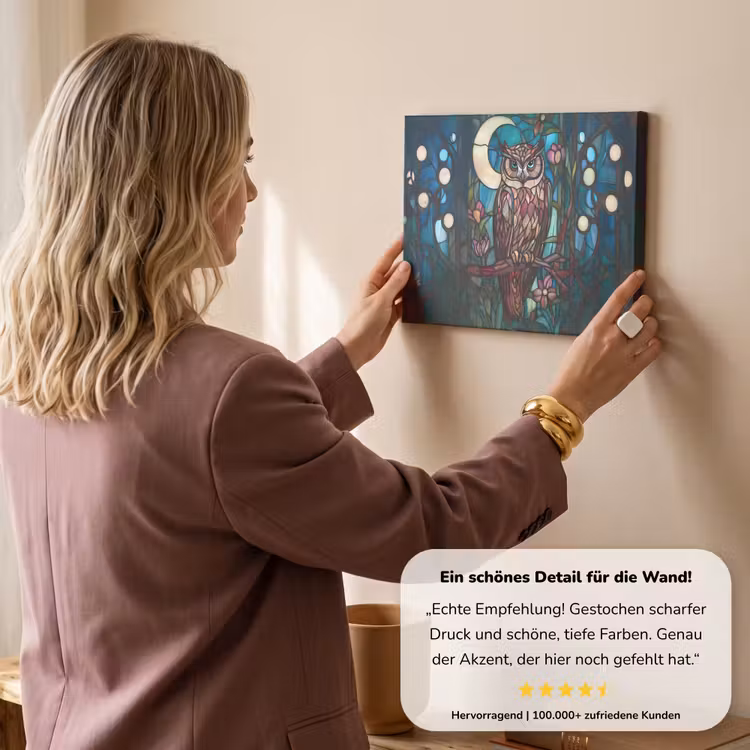Uil - Mozaïek - Maan - Nacht canvas 2cm klein -sfeer3