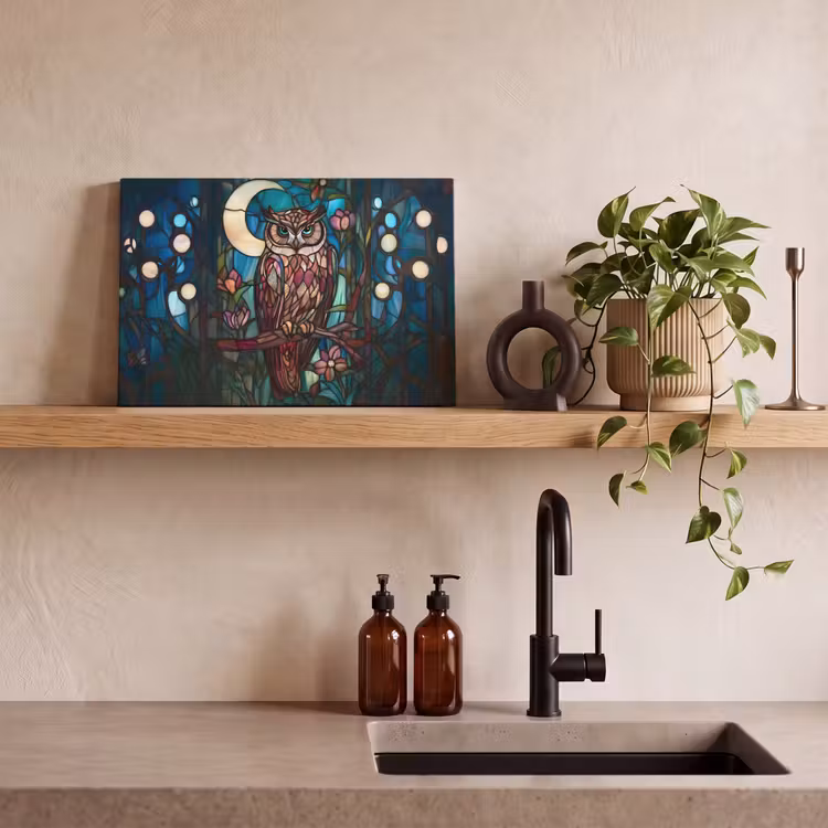 Uil - Mozaïek - Maan - Nacht canvas 2cm klein -sfeer6