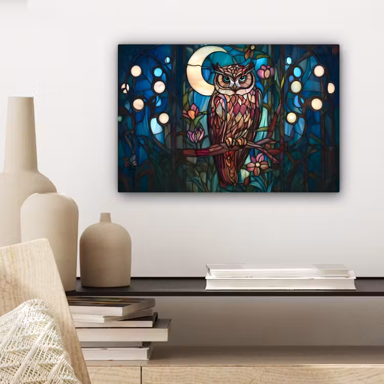 Uil - Mozaïek - Maan - Nacht canvas 2cm klein -closeup_print_DE