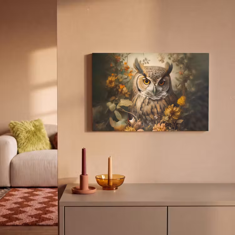 Uil - Vogels - Bloemen - Natuur canvas 2cm klein -sfeer1