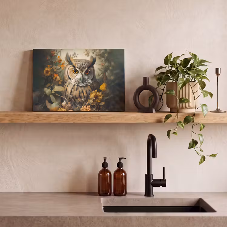 Uil - Vogels - Bloemen - Natuur canvas 2cm klein -sfeer3