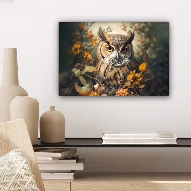Uil - Vogels - Bloemen - Natuur canvas 2cm klein -closeup_print_DE