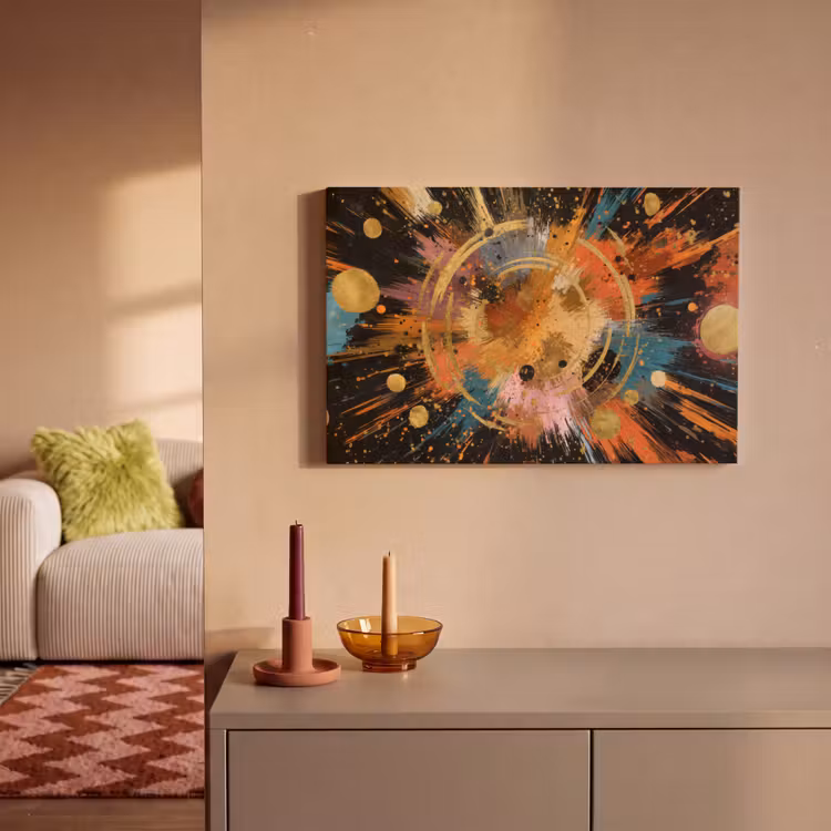 Explosie - Verfstructuur - Goud - Abstract canvas 2cm klein -sfeer1