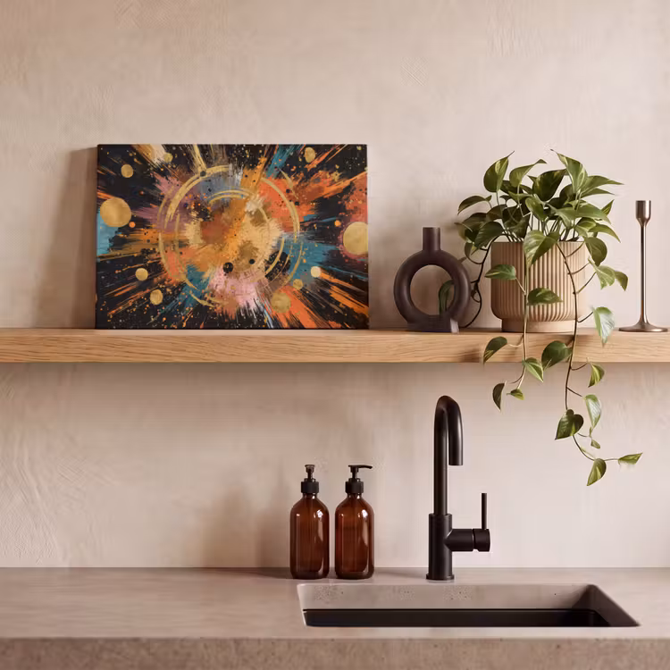 Explosie - Verfstructuur - Goud - Abstract canvas 2cm klein -sfeer3