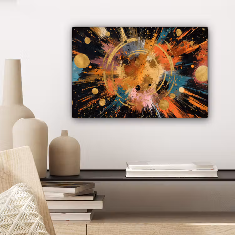 Explosie - Verfstructuur - Goud - Abstract canvas 2cm klein -sfeer6