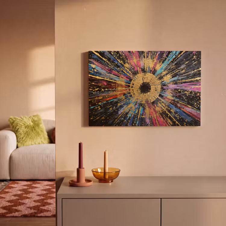 Explosie - Goud - Kleurrijk - Abstract canvas 2cm klein -sfeer1