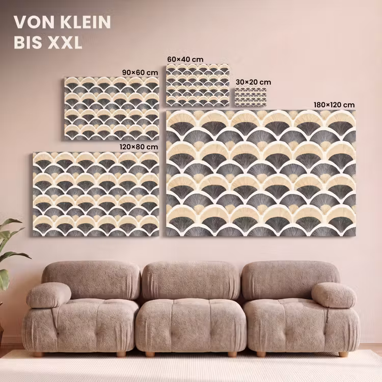 Waaier - Patroon - Zwart - Beige canvas 2cm klein 34 -Xsfeer8_DE