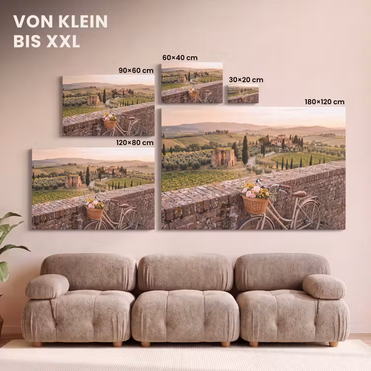 Fiets - Bloemen - Toscane - Landschap - Roze canvas 2cm klein -Xsfeer8_DE