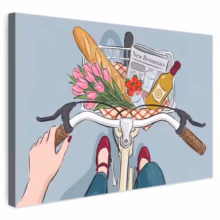 Fiets - Picknick - Zomer - Illustratie canvas 2cm klein -3d