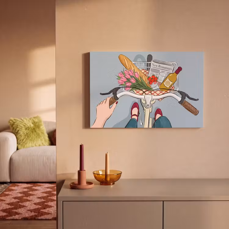 Fiets - Picknick - Zomer - Illustratie canvas 2cm klein -sfeer1