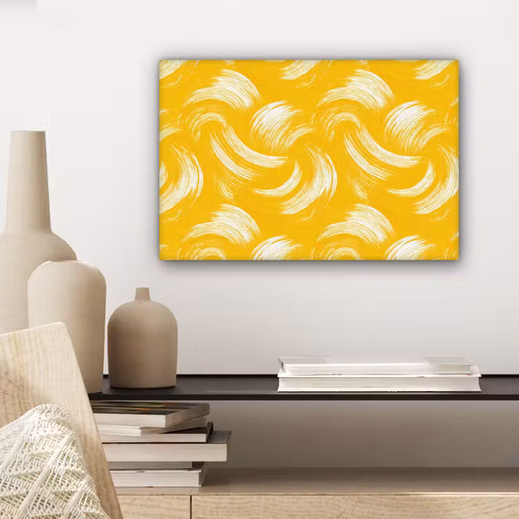 Verfstreken - Abstract - Dynamisch - Geel canvas 2cm klein 34 -sfeer6