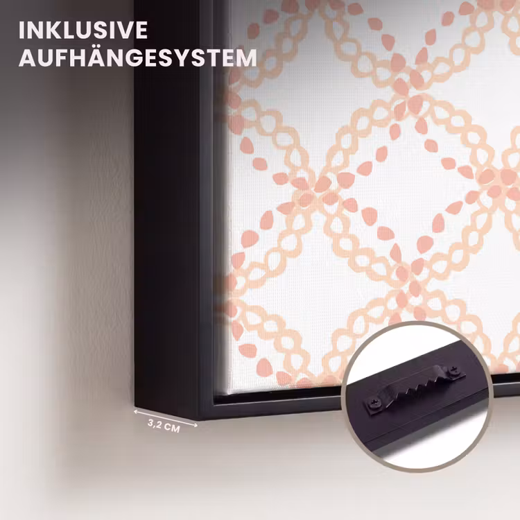Koraalkleur - Vlechtmotief - Wit Canvas met baklijst klein 1124 -closeup_ophangsysteem_DE