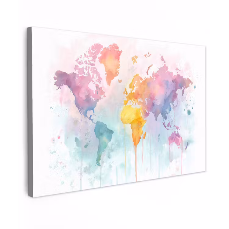 Verf - Pastelkleuren - Wereldkart canvas 2cm klein -z3d