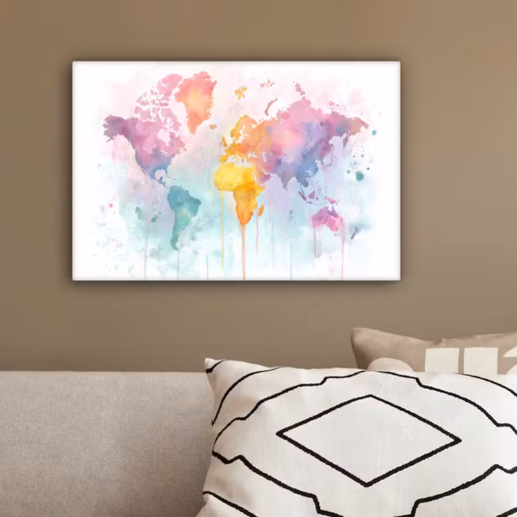 Verf - Pastelkleuren - Wereldkart canvas 2cm klein -sfeer3