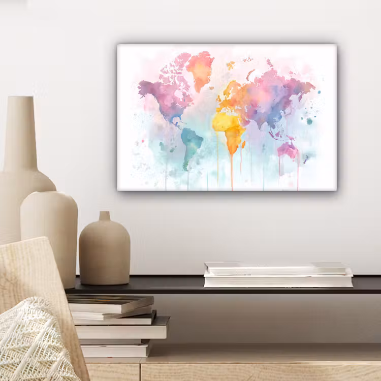 Verf - Pastelkleuren - Wereldkart canvas 2cm klein -sfeer6