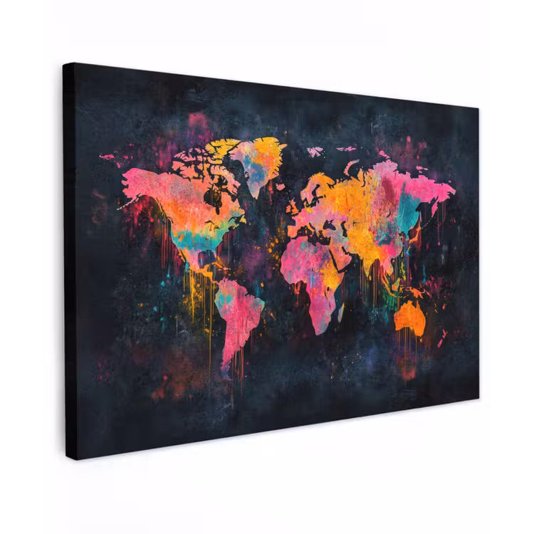 Verf - Wereldkaart - Kleur canvas 2cm klein -z3d