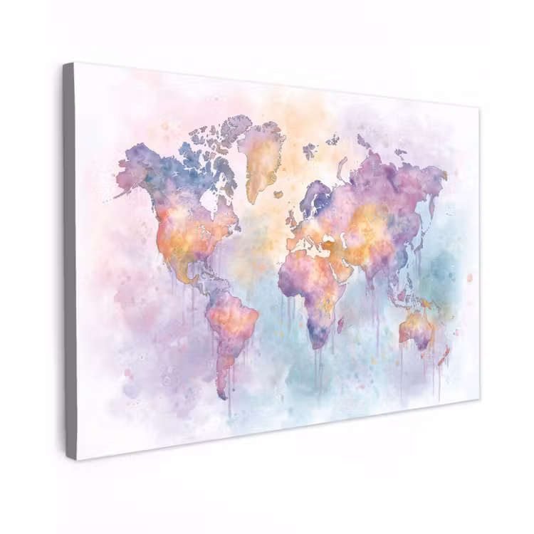 Verf - Wereldkaart - Druppels - Paars canvas 2cm klein -z3d