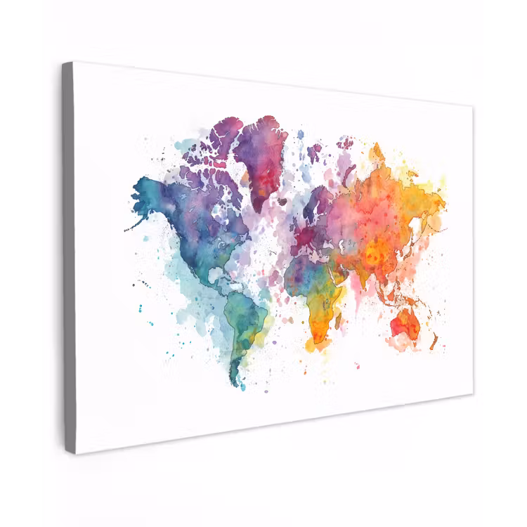 Verfvlekken - Druppels - Wereldkaart - Kleurrijk canvas 2cm klein -z3d