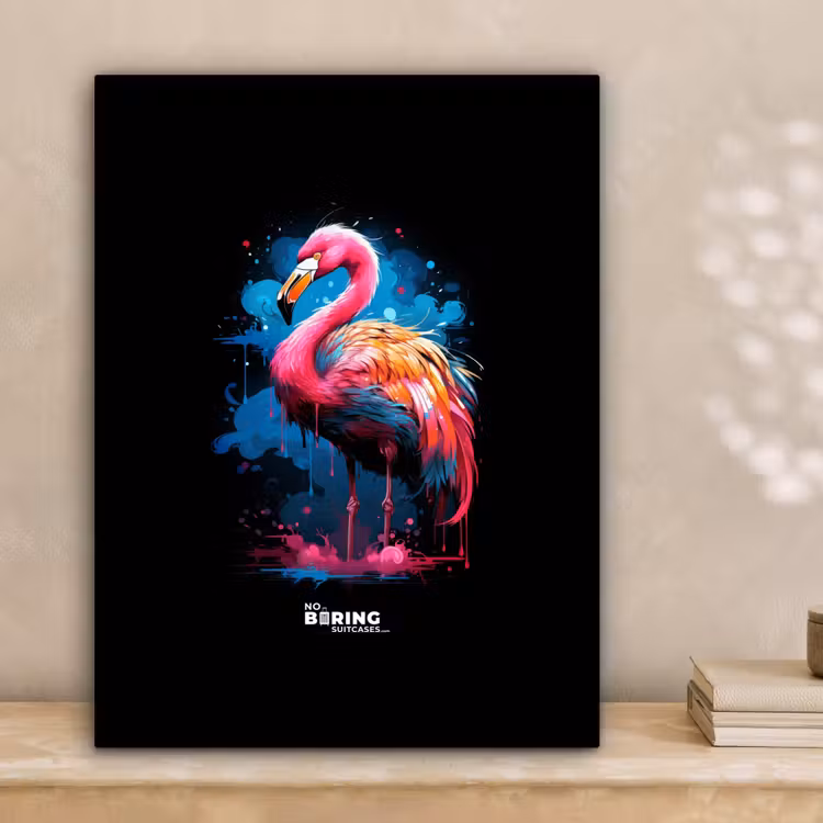 Gekleurde flamingo voor een verfexplosie canvas 2cm klein -sfeer1