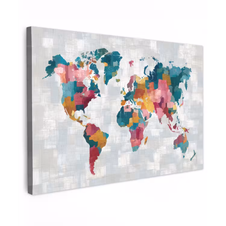Kleurvakken - Wereldkaart - Texturen - Roze canvas 2cm klein -z3d