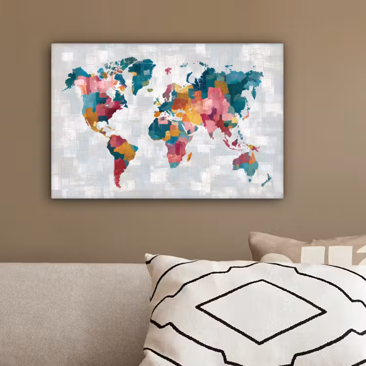 Kleurvakken - Wereldkaart - Texturen - Roze canvas 2cm klein -sfeer3