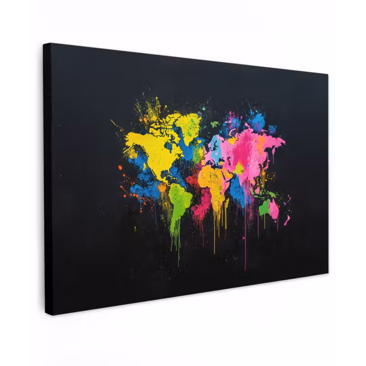 Verfspatten - Explosie - Kleurrijk - Wereldkaart canvas 2cm klein -z3d
