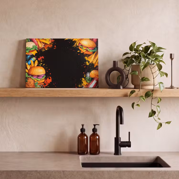 Fastfood - Graffiti - Hamburger - Eten - Modern canvas 2cm klein -sfeer3