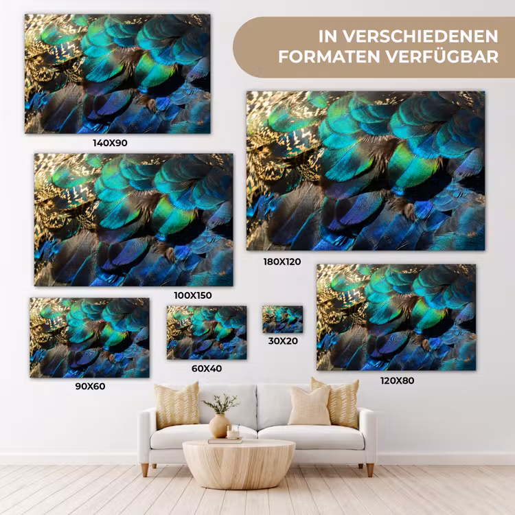 Veren - Pauwveren - Pauw - Blauw - Kunst canvas 2cm klein -Xsfeer8_DE